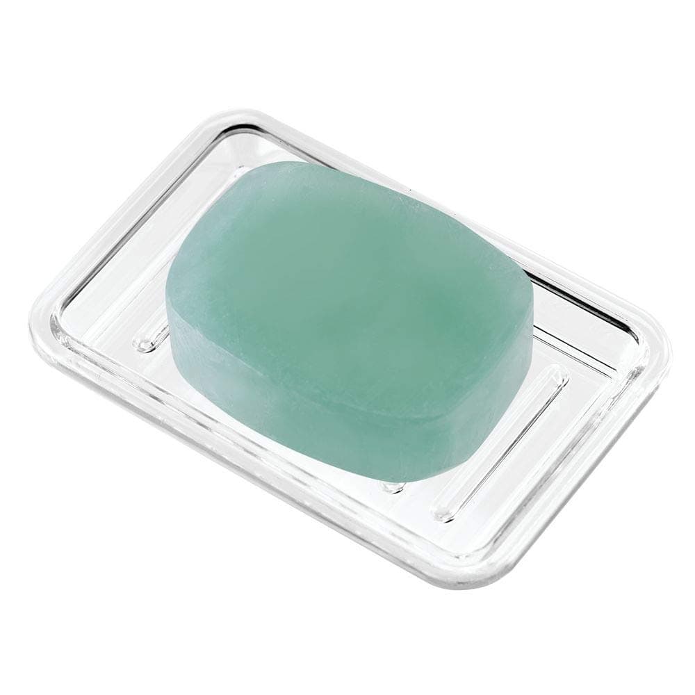 InterDesign Plastic Bar Dish for Bathroom Sink or Shower-Ridged Soap Saver Design-Rectangular, Clear, 3.5" x 5.25"