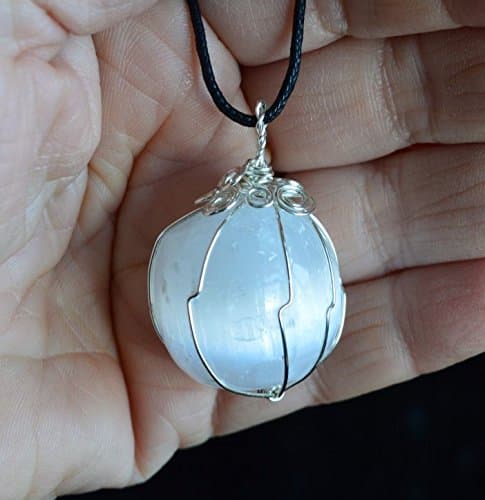Selenite Crystal Sphere Pendant wire wrapped on adjustable cord