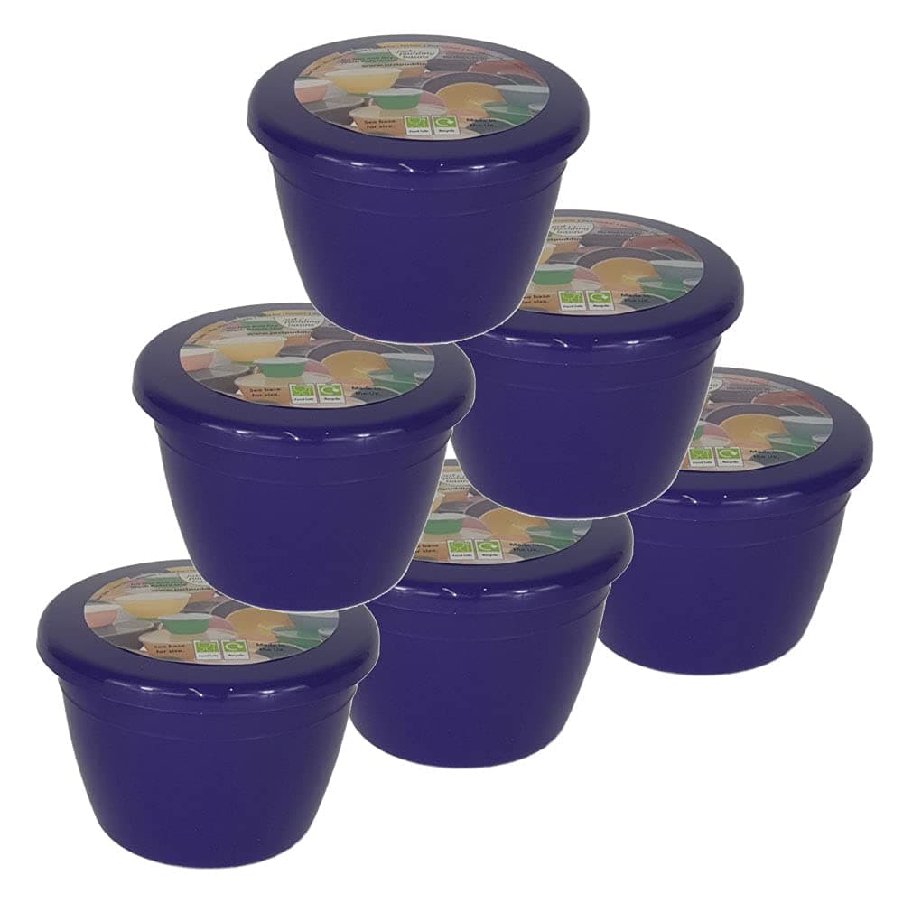 Just Pudding Basins and Lid Pack of 6 Plastic Small to Medium Sized Purple Food Safe Steaming Bowls (0.25 Pint Small)