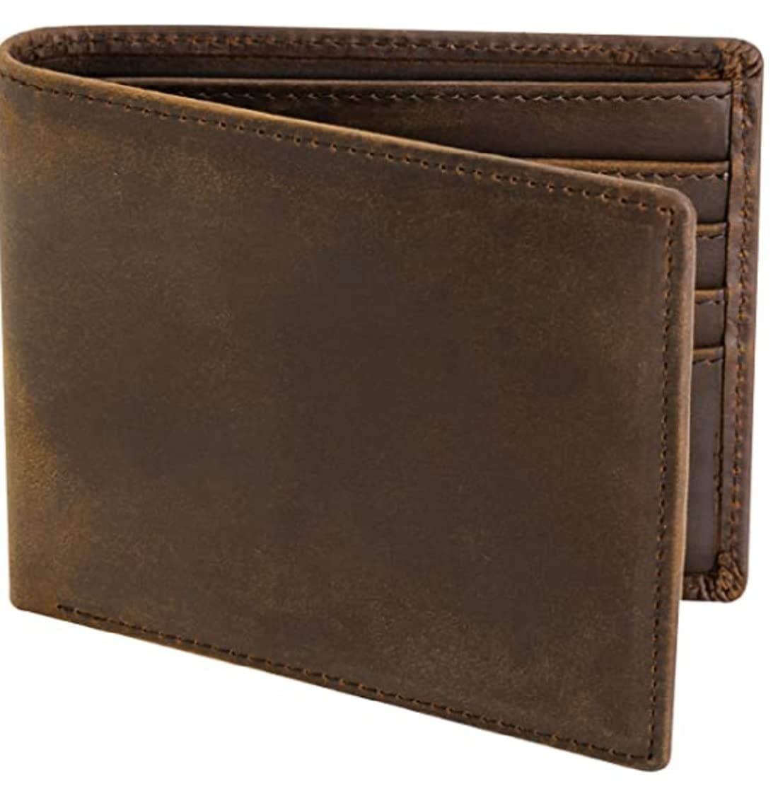 Men's Genuine Leather Wallet | RFID Blocking Bifold Wallet for Men | Up to 10 Card Slots Including 2 ID Windows (Brown)