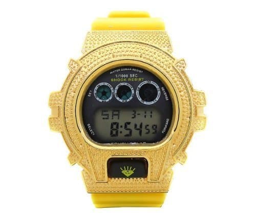 Unisex Ice Plus Aqua Master Gold Diamond Case & Shiny Yellow Band Digital Diamond Watch #MMG-6
