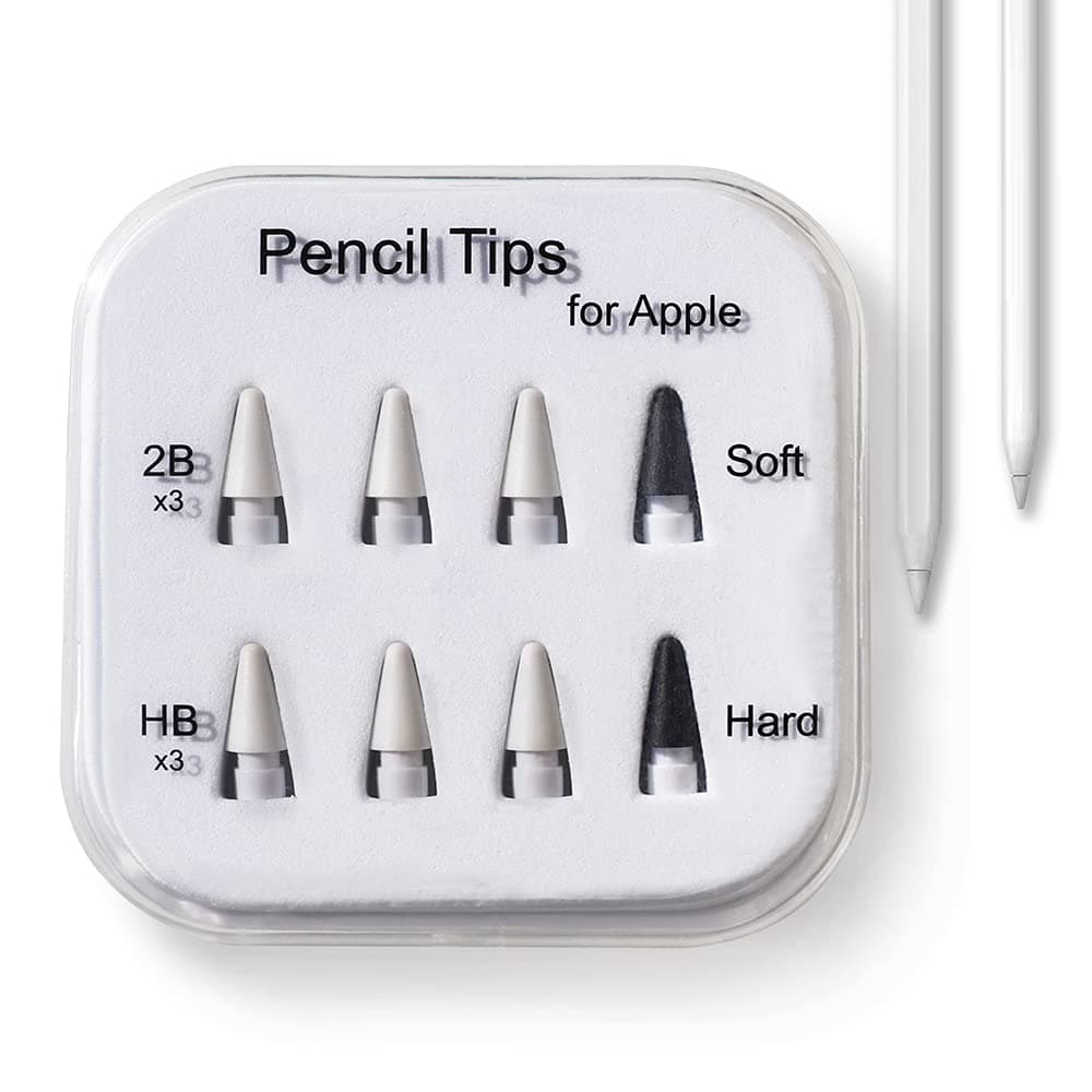 Pencil Tips Soft Wear-Resistant Damping Pen Tip for Apple Replacement 2B Stylus Fine Nib Compatible with iPad Air Mini Pro Apple Pencil 1st Gen & 2nd Generation - 6+2 Packs