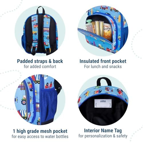Wildkin 40078 Train, Plane & Trucks Backpack, Pack 'N Snack, Planes, Trucks