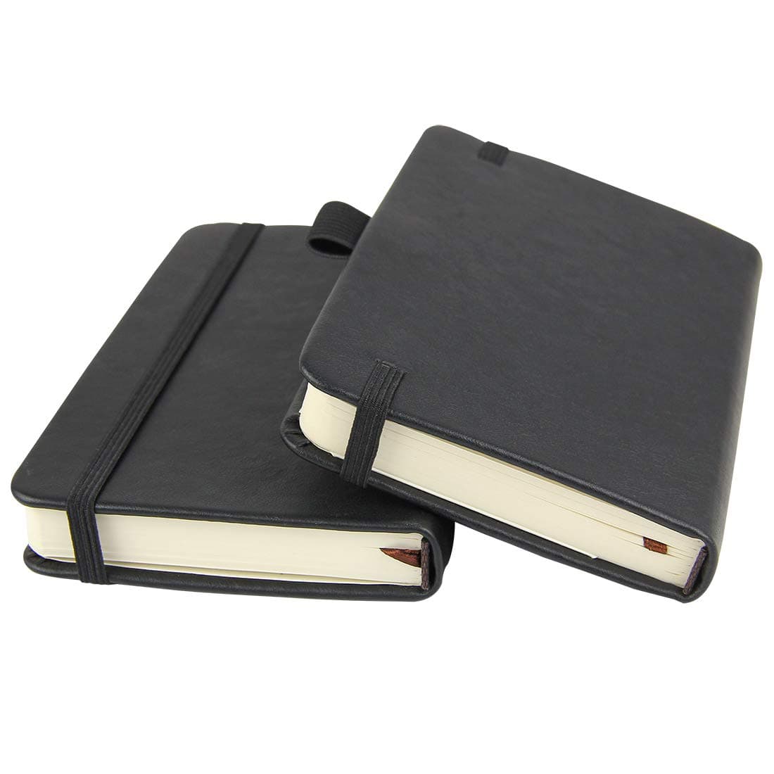 (2-Pack) Pocket Notebook 9x14cm, Small Hardcover Journal with Pen Holder, Inner Pockets, 100gsm Thick Ruled/Lined Paper, Black