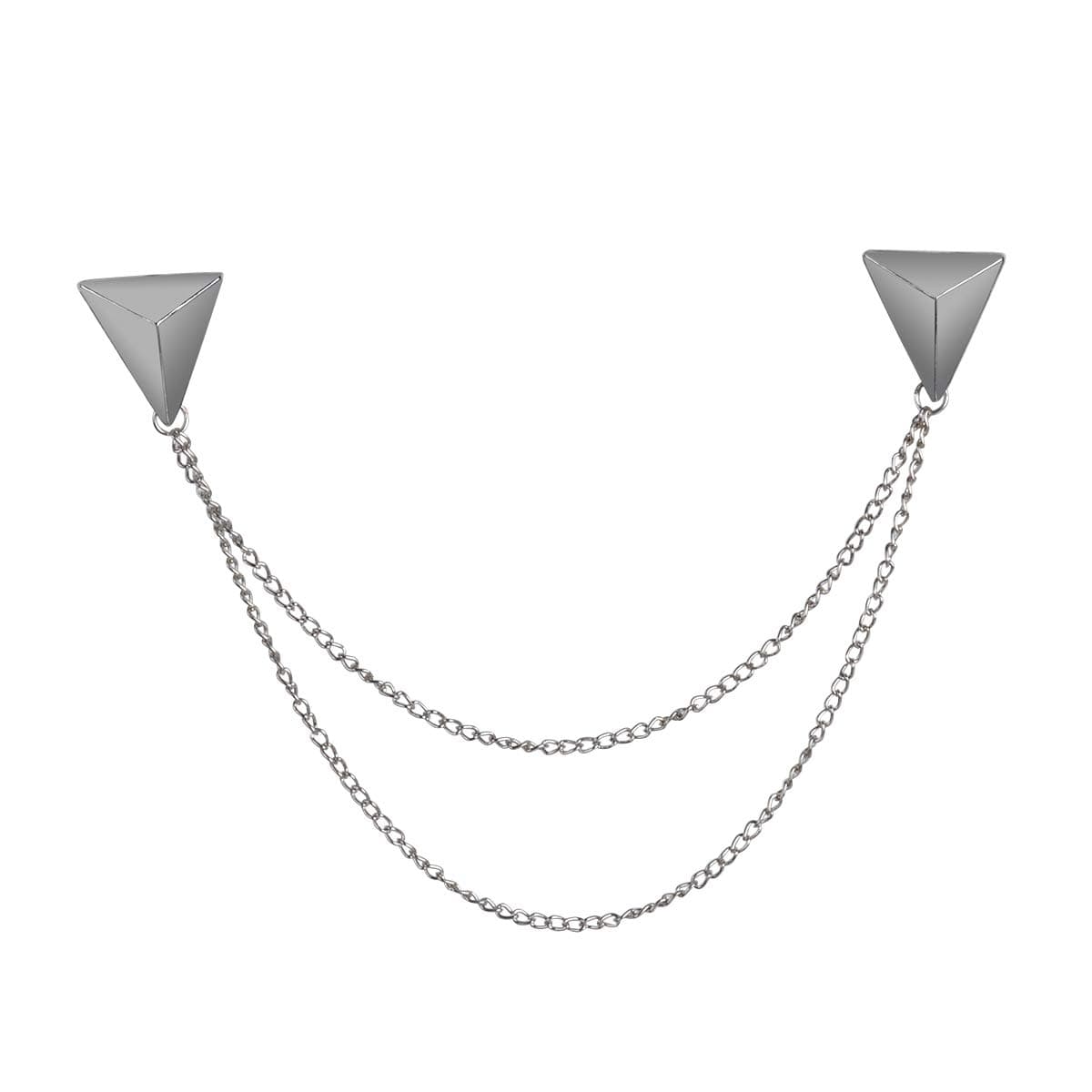 Stud Double Chain Brooch Pin,Shirts Neck Collar Tips with Tassel Chain,Blouse Lapel Pin for Suits