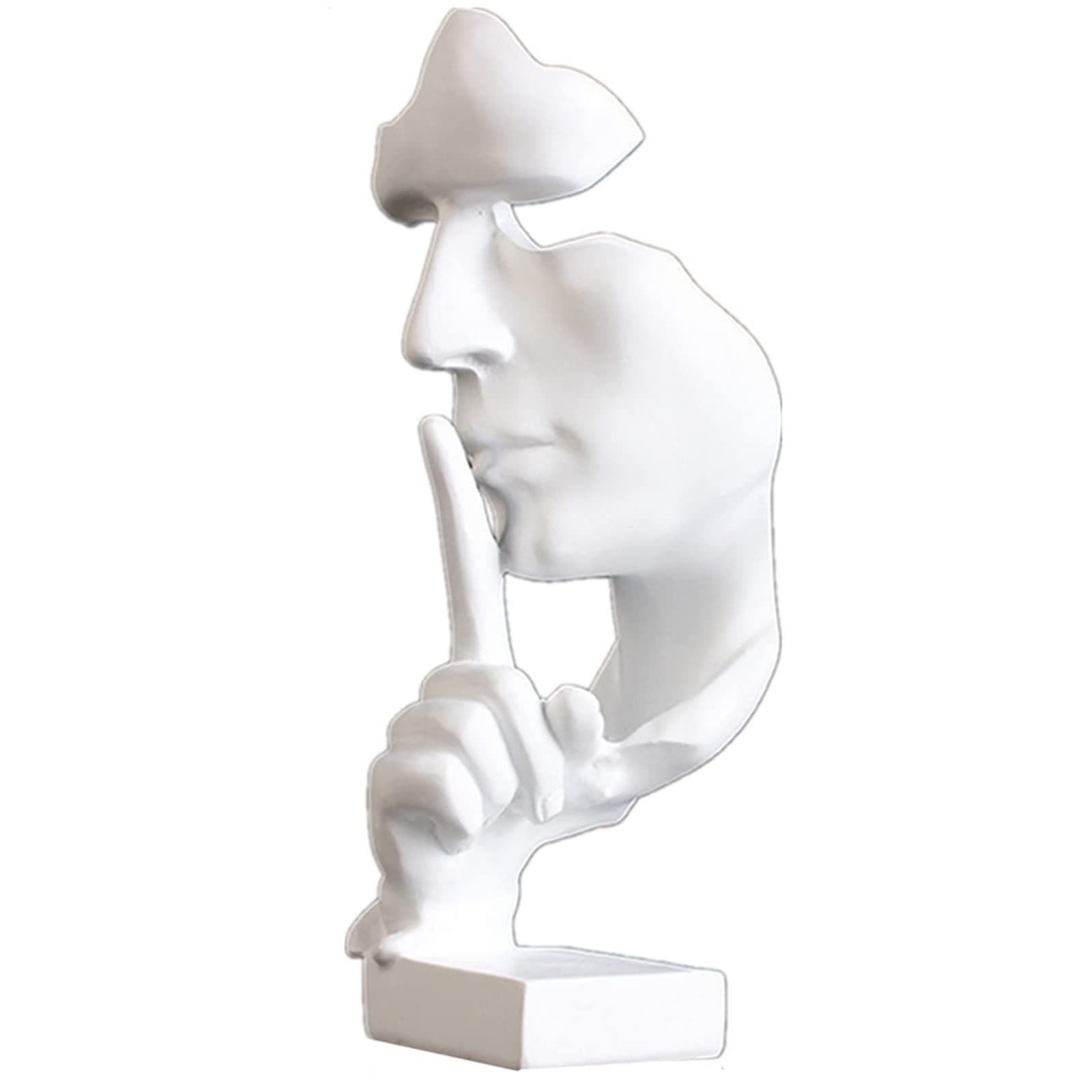 Modern Resin Thinker Statue, Keep Silence Home Abstract Art Figurine, Men Figurine Sculptures Sculptures Decorative Objects Piano Desktop Decor for Creative Room Home, Office Study Decor (White)