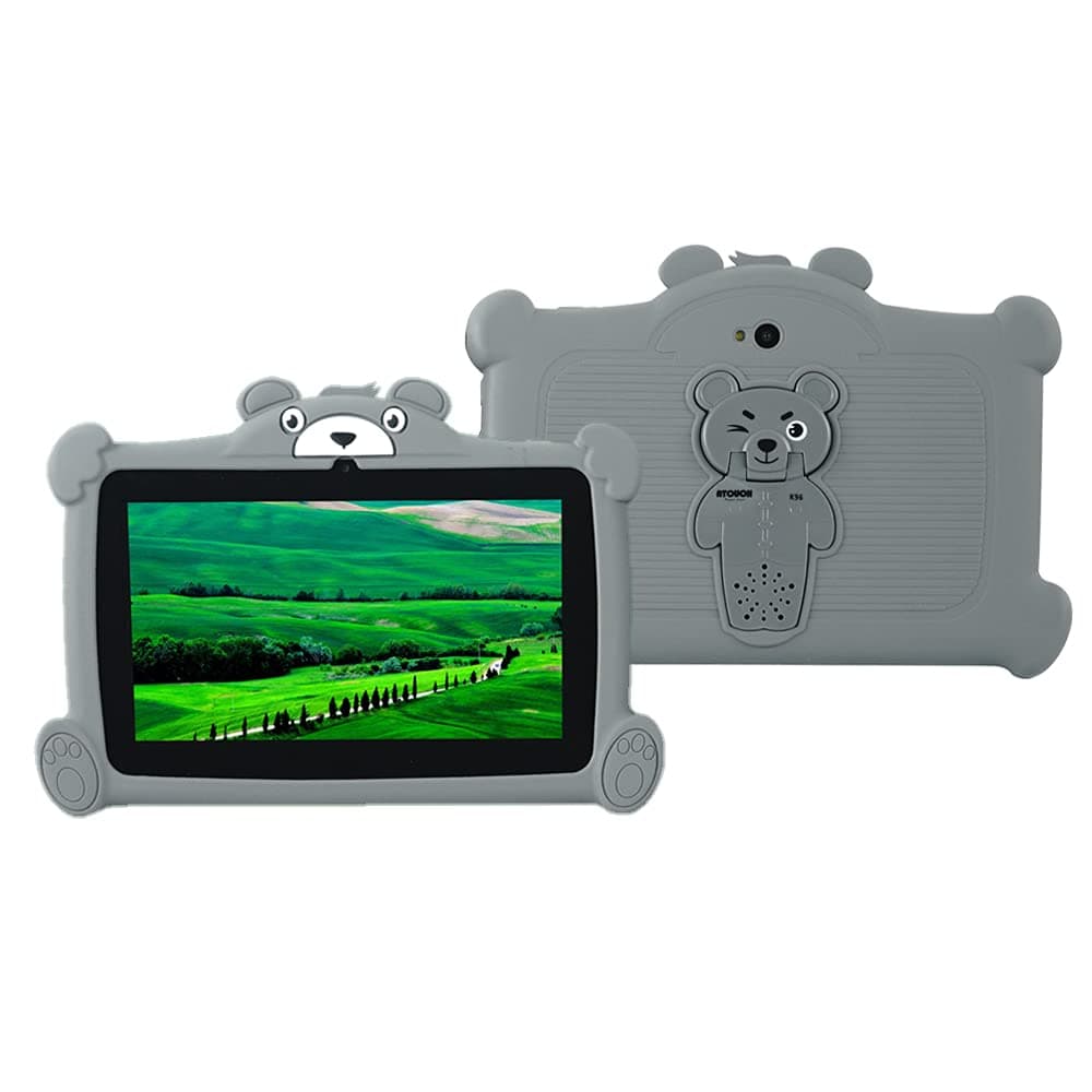 A Touch K96 7 inch Kids Tablet,RAM WiFi, Bluetooth, Dual Camera, Educational, Games, Parental Control, Kids Software with Soft Silicone Case (Grey)
