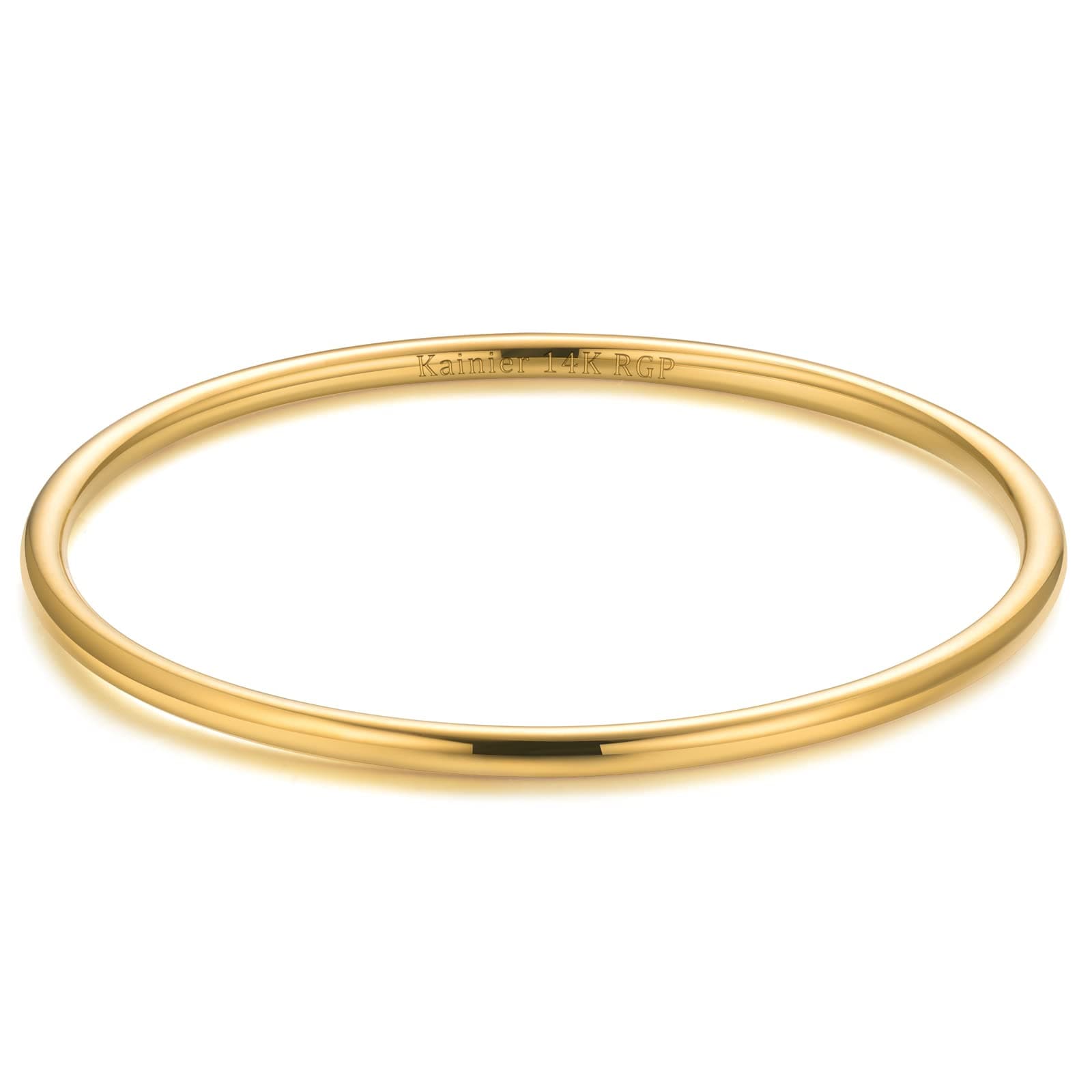 3mm 14K Gold Plated Bracelet Stainless Steel Glossy Stackable Thin Round Bangle Bracelet for Women Solid Plain Polished Bracelet Best Gifts for Love