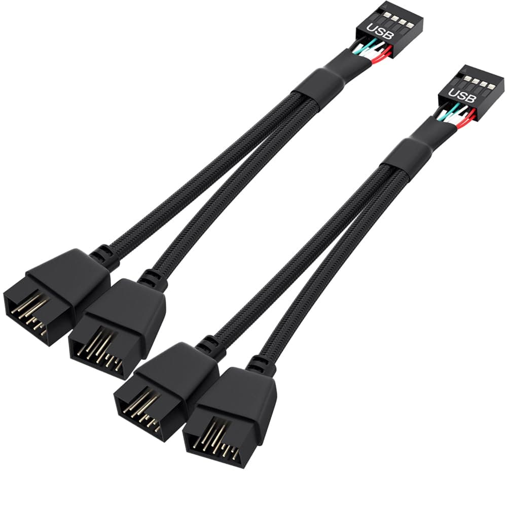 OwlTree 2 Pack Motherboard USB 2.0 to Dual 9 Pin Extension, USB Header Splitter for Internal Computer Motherboard (Braided Black)
