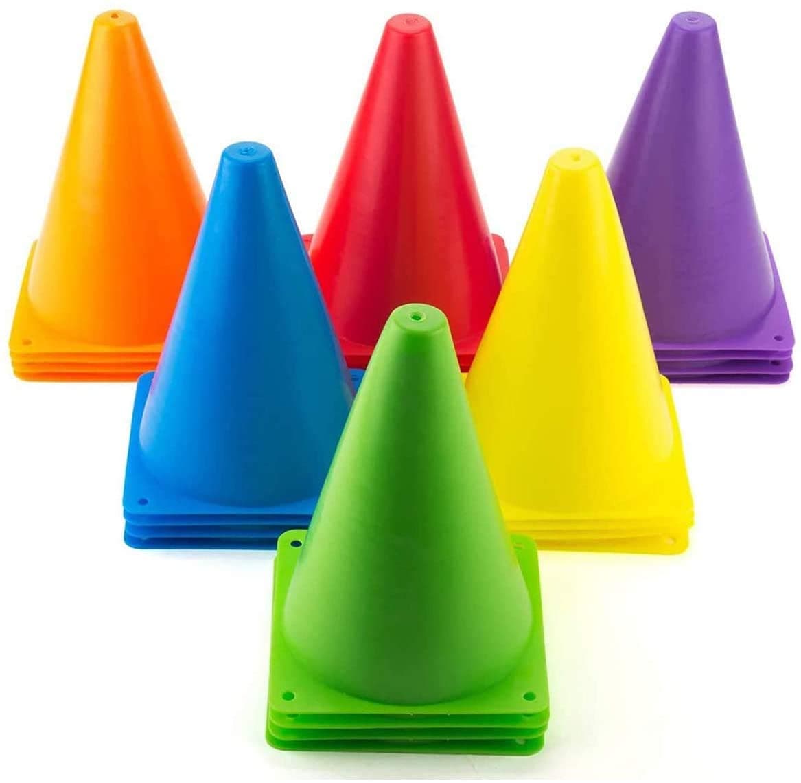 30 Pack Sports Training Cones, Plastic Marker Training Traffic Cones, for Skate, Soccer, Football, Outdoor Games, Physical Education and Festive Events, Assorted Colors, 7 Inch