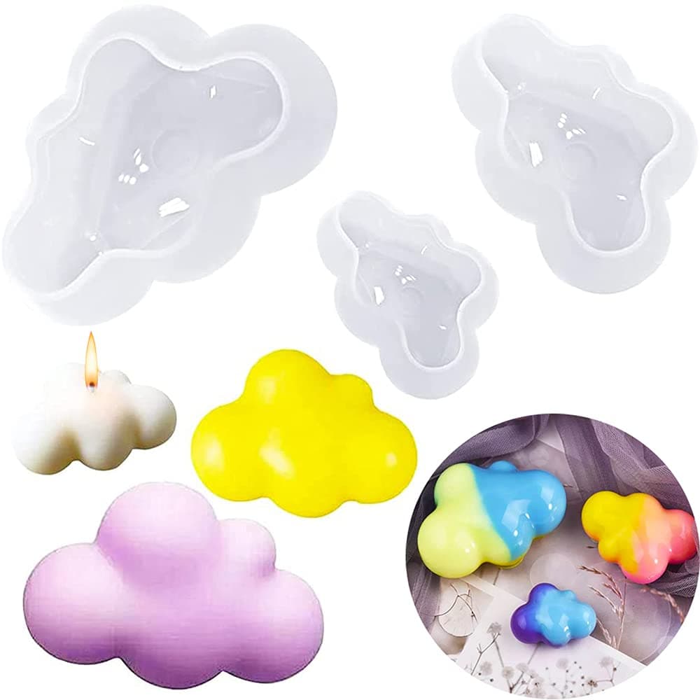 3Pcs Clouds Candle Soap Moulds Decorations Silicone Epoxy Casting Resin Mould Crystal Jewelry Making Molds for Clay Resin Craft DIY Handmade Xmas Gift with S/M/L Size