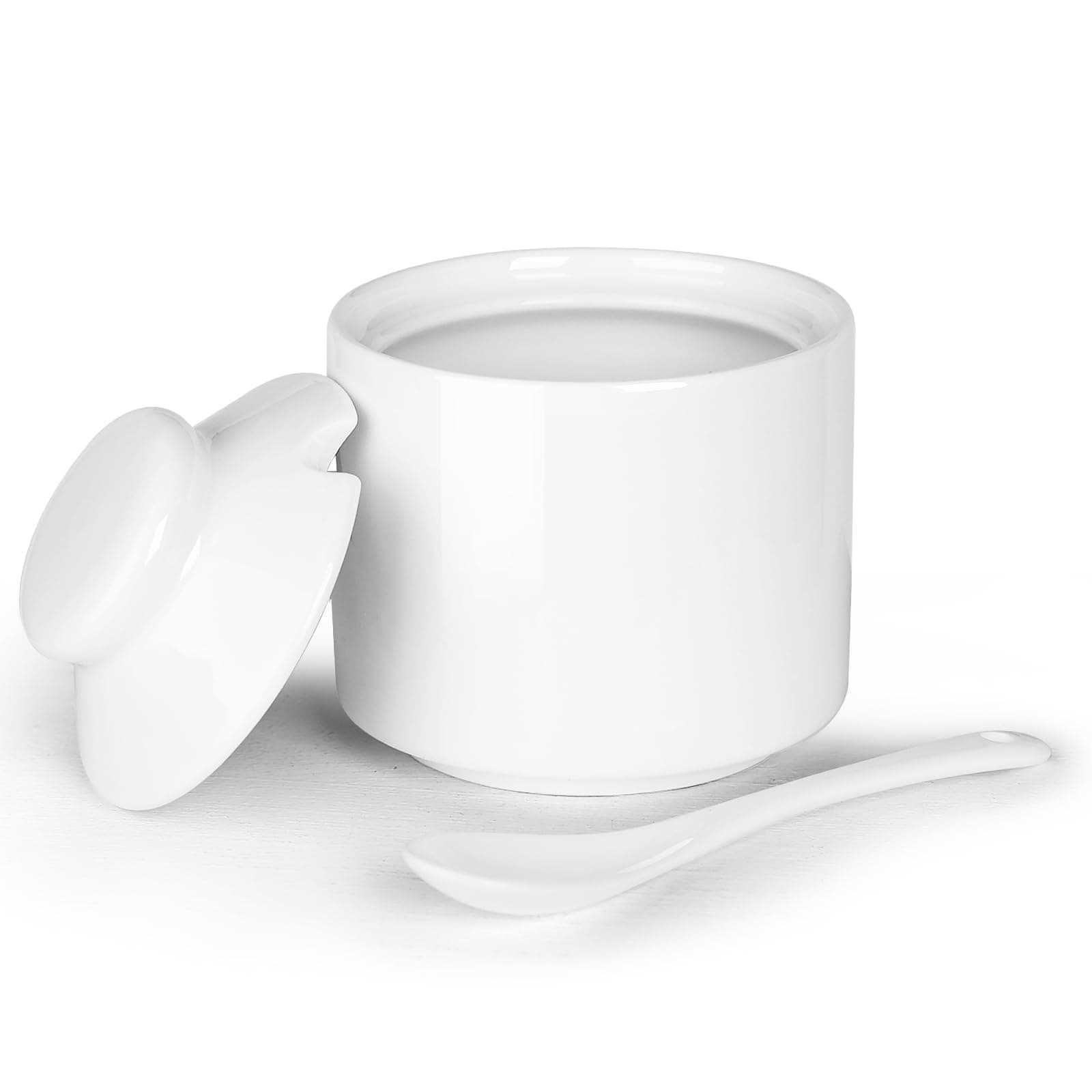8 oz Sugar Bowl with Lid and Spoon,Ceramic Sugar Jar Sugar Dispenser Sugar Container Coffee Bar Accessories, Kitchen Countertop Canisters (White)