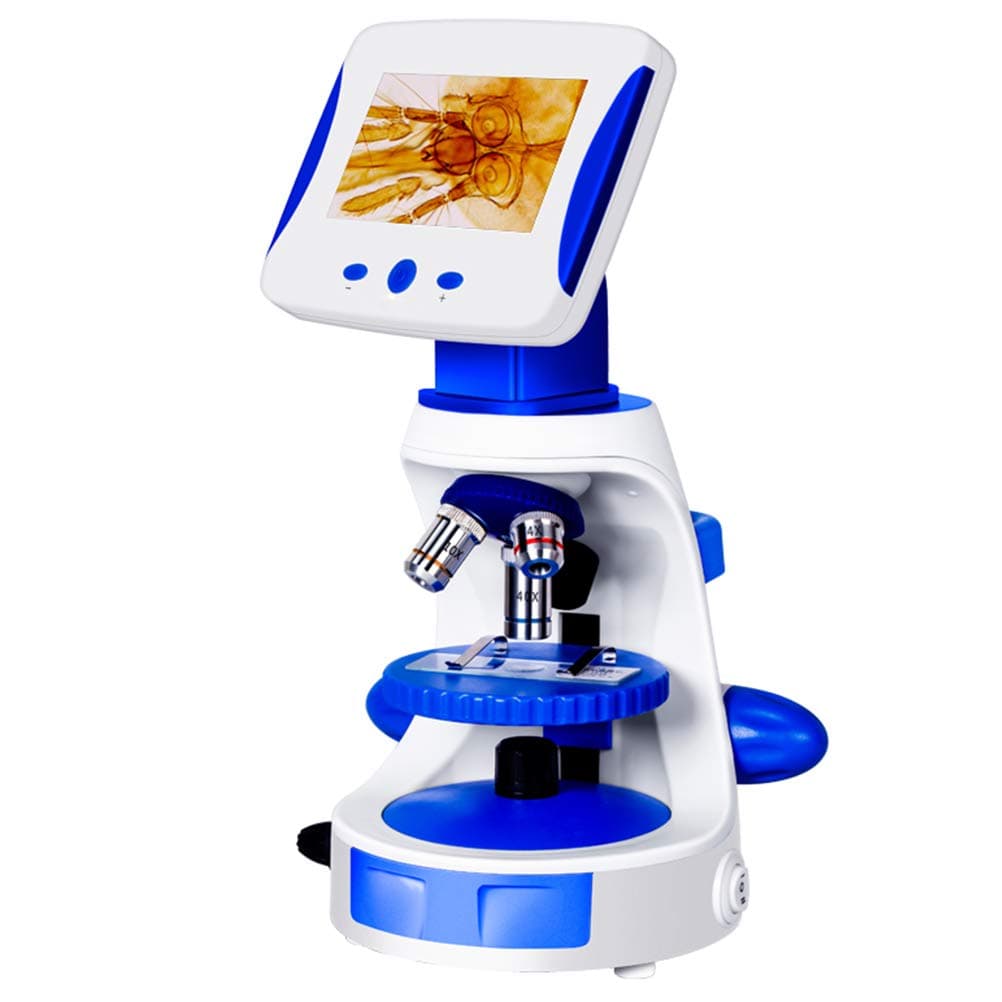 Kexia Student Microscope, 2000 Times/Photo Recording/5 Inch Large Screen/Manual Focusing/4X/10X/40X Objective Lens, for Science Experiment Gift