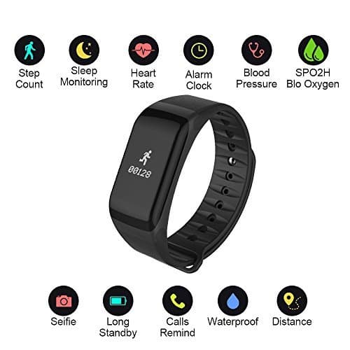 CoolFoxx Fitness Tracker, CF01 Activity Tracker Smart Braceler with Heart Rate Monitor,Pedomete,Calorie Sleep Monitor,Waterproof Smartwatch for iPhone X/8/7/6s/6, Samsung, Huawei(black)