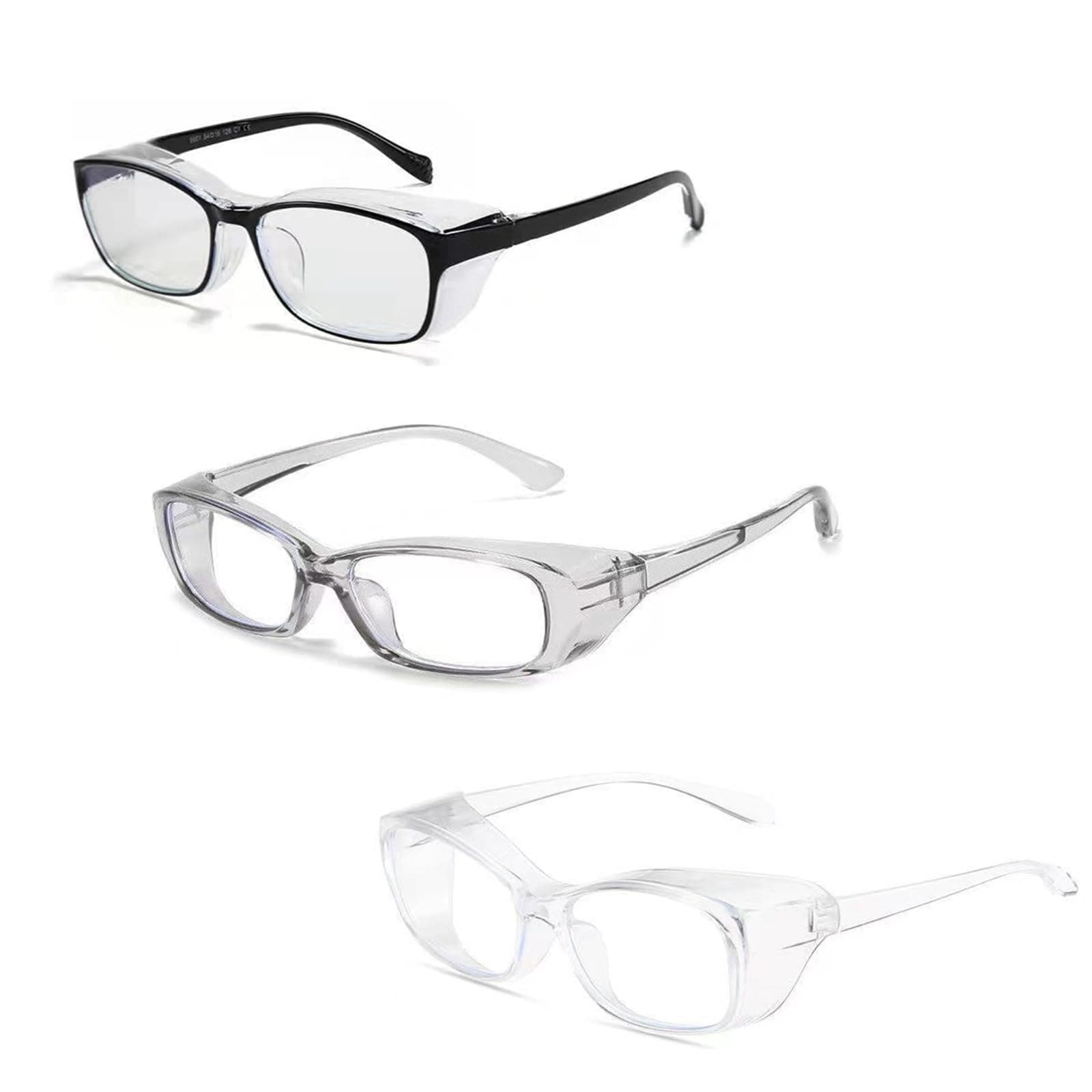Azonee 3 Pcs Safety Glasses with Side Shields Safety Goggles Protective Glasses Safety Glasses Over Glasses Multifunctional Eye Protection Goggles, Anti-Fog, Anti Splash, Dust Proof, UV Protection