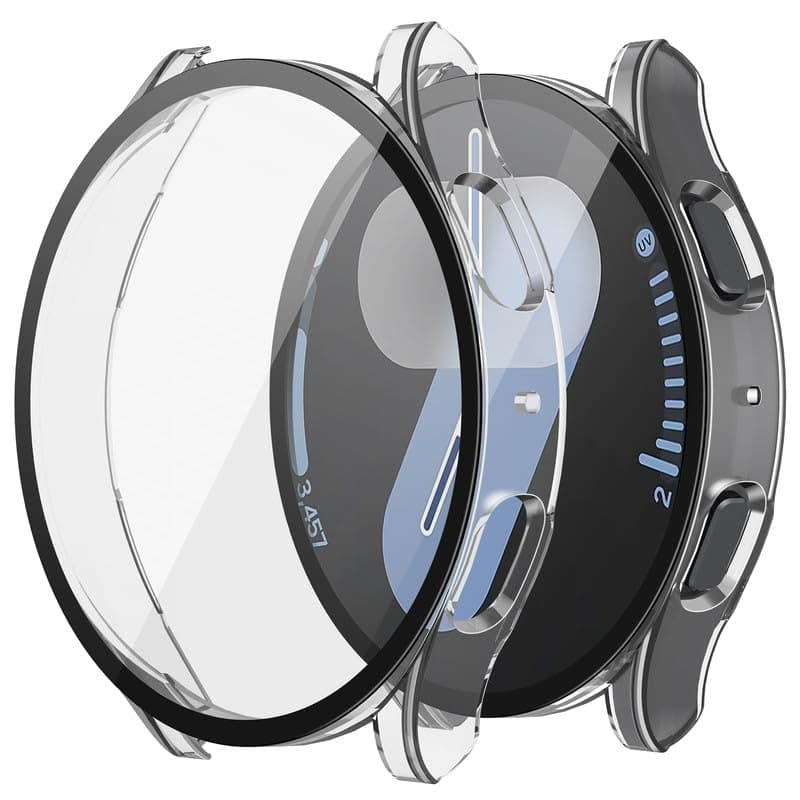 Misxi 2-Pack Hard PC Screen Protector Case for Samsung Galaxy Watch 7 44mm, Anti-Slip Ultra-Thin Scratch Resistant Cover with Tempered Glass for Galaxy Watch7, Transparent