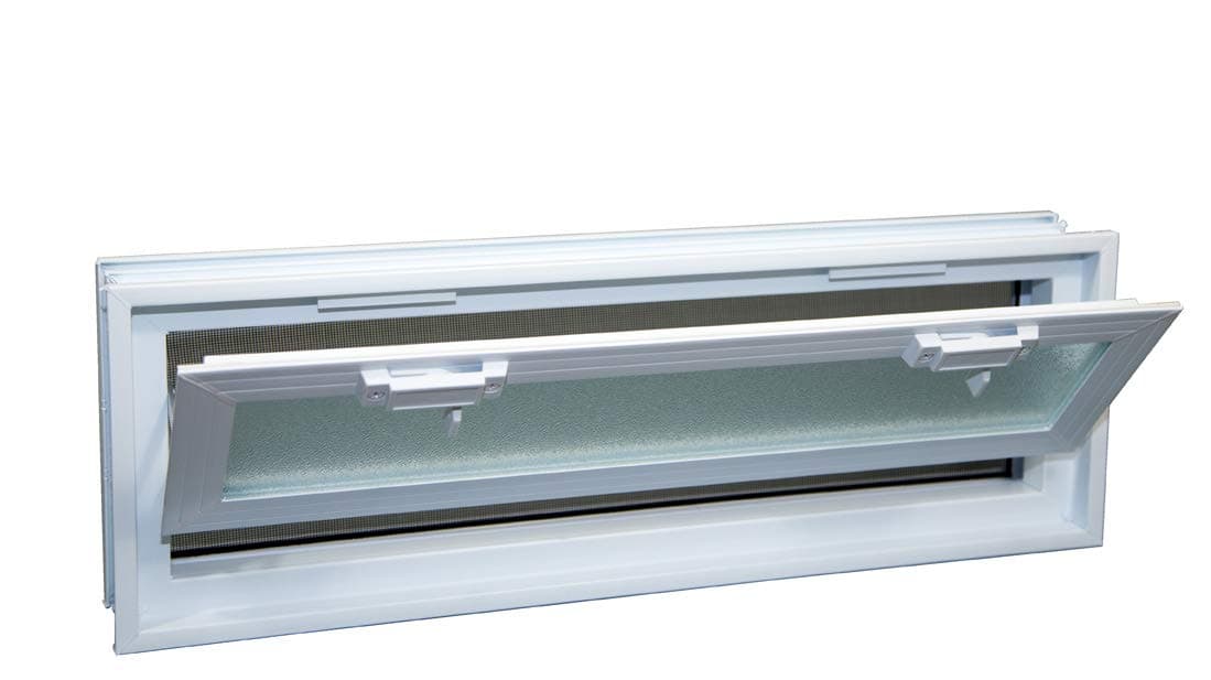 - 2408 Hopper Vent Window for Glass Blocks, Sheds, Cabins, Tiny Homes, Garages