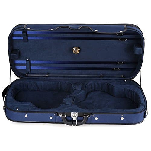 Muzip Professional Double Violin Case 4/4 - Full Size Violin Hard Case with Hygrometer - 4 Violin Bow Holders (Blue)