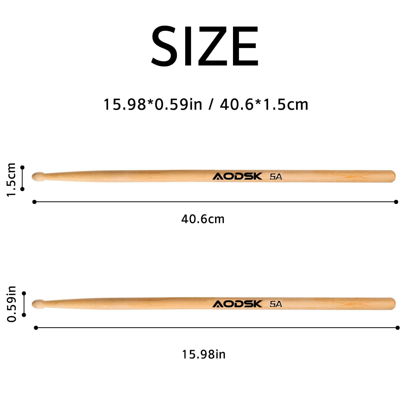 AODSK Drum Sticks 5A drumsticks American Classic Maple with Storage Bag (6 Pair)