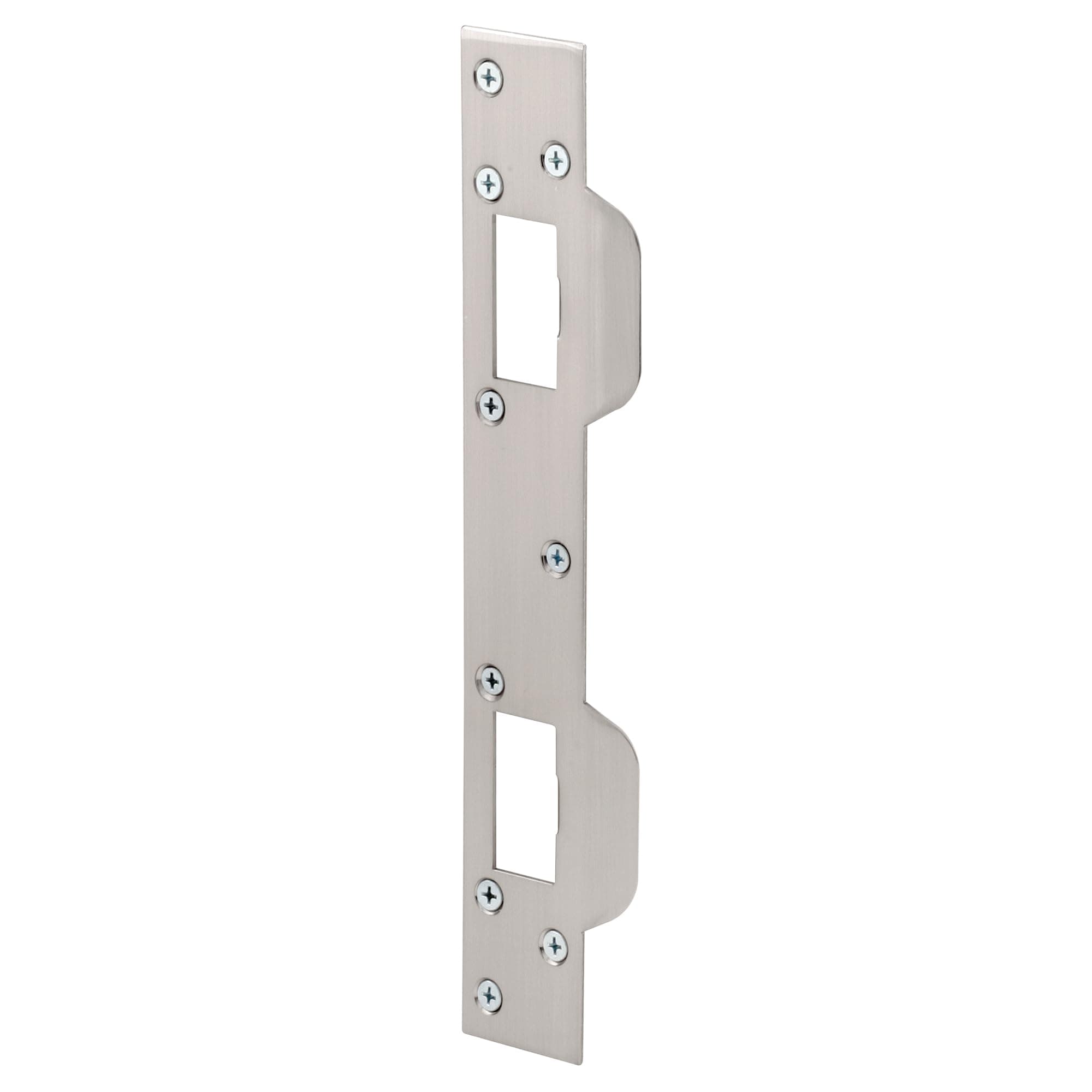 Prime-Line U 10385 Door Strike, for Use with 5-1/2 In. and 6 In. Hole Spacing On Dead Latch and Deadbolt, Steel, Satin Nickel (Single Pack)