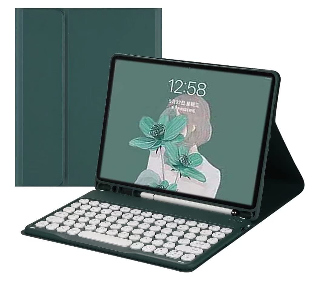 キーボードケース Galaxy Tab S8 & Tab S7 11インチ(SM-X700/X706/T870/T875/T878)用 - スリムレザーフォリオカバー Sペンホルダー付き - 磁気式ワイヤレス取り外し可能キーボード - ラウンドキー (ティール)