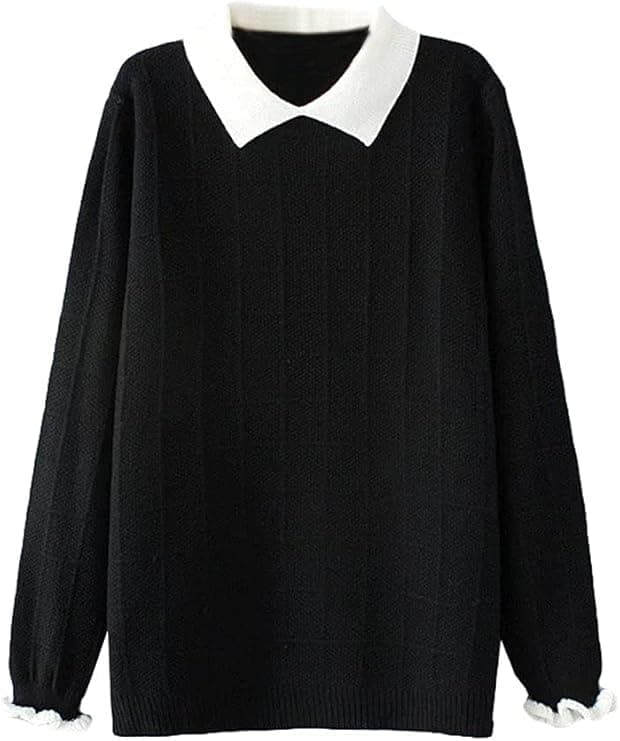 Women's Pan Collar Knitted Sweater Casual Pullover Sweatshirt