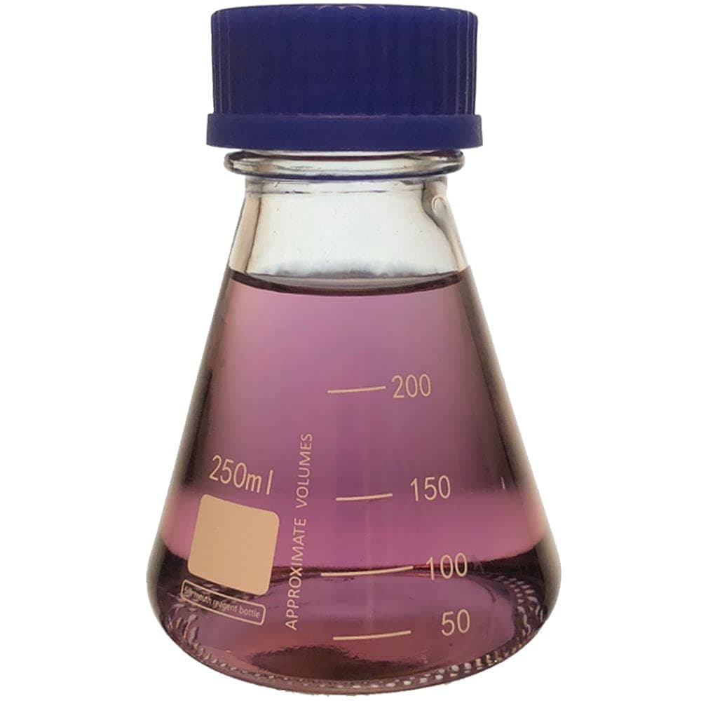 250ml Erlenmeyer Flask with Blue Screw Cap, Borosilicate Glass, Graduated (Single)
