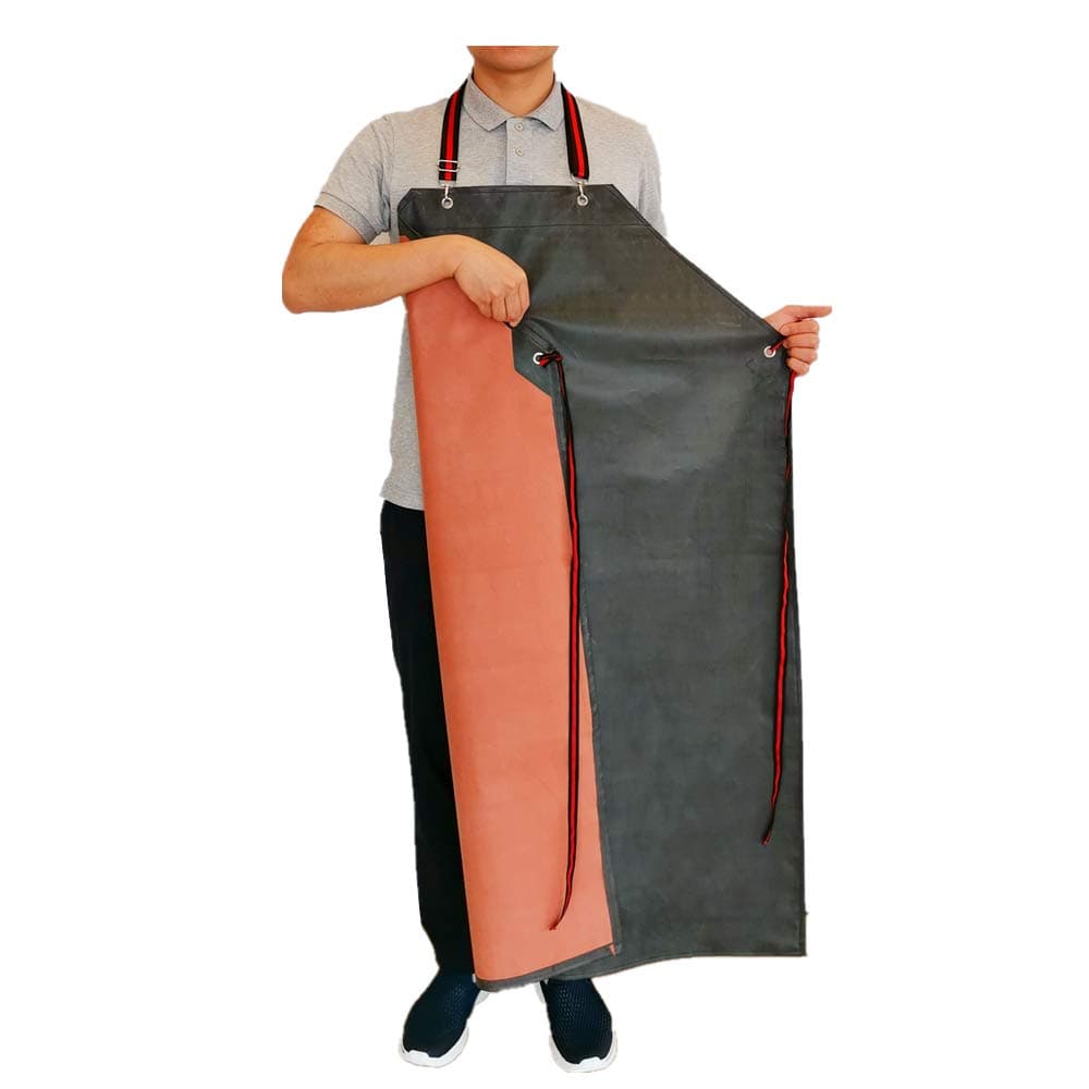 TonLing Thick Rubber Apron, 47.2 x 33.5 Inch Waterproof, Long Chemical Resistant, Adjustable for Dishwashing, Cleaning Fish, Gardening, Lab Work, Butcher and Dog Grooming, Grey