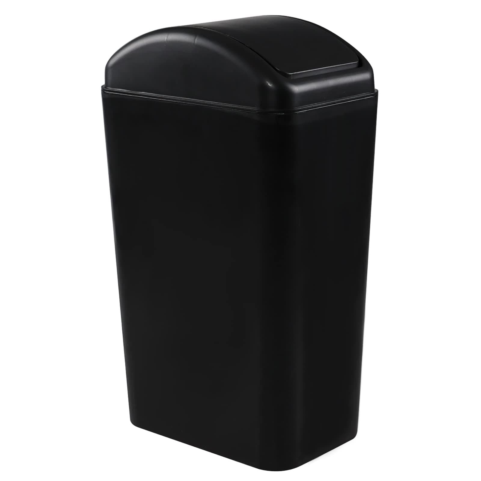 Cand 14 L Small Plastic Trash Can, 3.2 Gallon Slim Swing Lid Garbage Bins (Black)