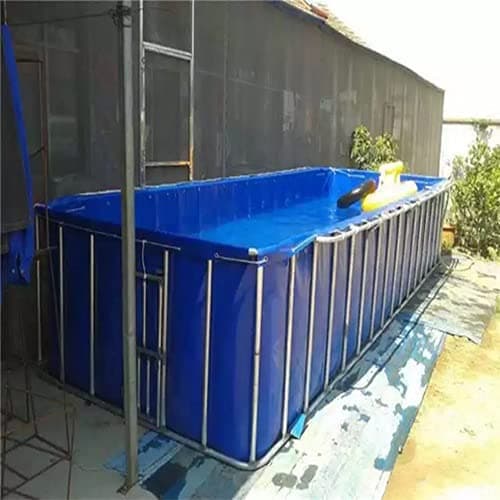 YJFENG Foldable Fish Pond, Temporary Waterproof Canvas Holding Tank, 0.5mm Heavy Duty Tarp Water Storage Pool for Saltwater Fish, Koi Turtles with Drain (Color : Blue, Size : 4x4x1M)