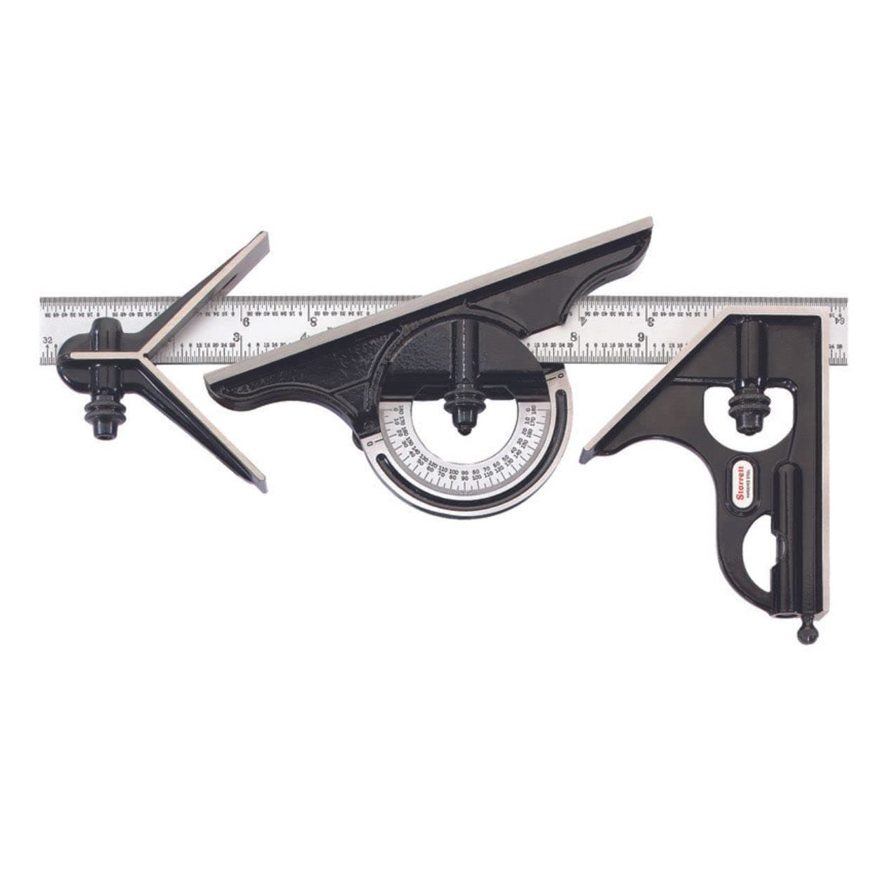 Combination Set with Square, Center and Reversible Protractor Head and Blade - 12" Blade Length, Cast Iron Heads, Hardened Steel, 4R Graduation Type - C435-12-4R