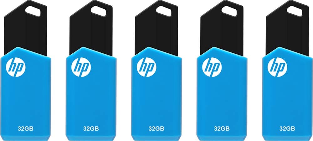 HP 32GB v150w USB 2.0 Flash Drive 5-Pack, Blue