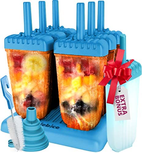 Popsicle Molds Set - BPA Free - 6 Ice Pop Makers + 1 Extra Mold + Silicone Funnel + Cleaning Brush + Recipes E-book - by Lebice