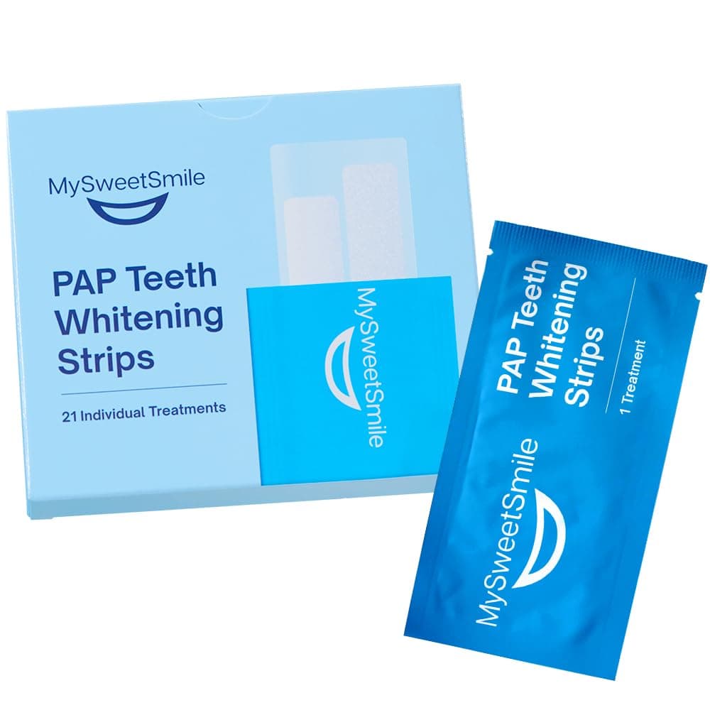 MySweetSmile Pap Teeth Whitening Strips - Enamel-Safe & Sensitivity Free Formula - 42 Peroxide Free - IndyBest Award Winning Brand - 21 Treatments - Mint Flavor