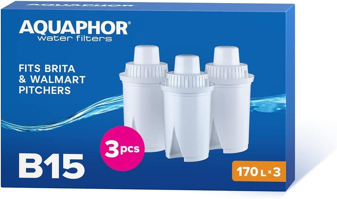 AQUAPHOR B15 Universal Replacement Water Filter cartridges, fits All Brita Classic and Wilkos Universal Water Filter Jugs, 3 Pack, 170l per Filter