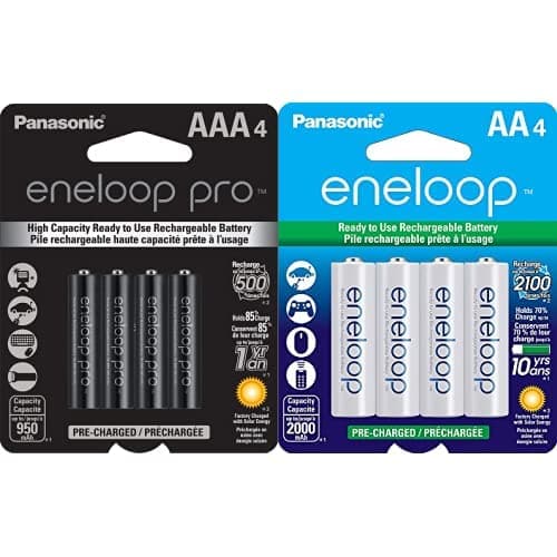 Panasonic BK-4HCCA4BA eneloop pro AAA High Capacity Ni-MH Pre-Charged Rechargeable Batteries, 4 Pack & BK-3MCCA4BA eneloop AA 2100 Cycle Ni-MH Pre-Charged Rechargeable Batteries, 4 Pack