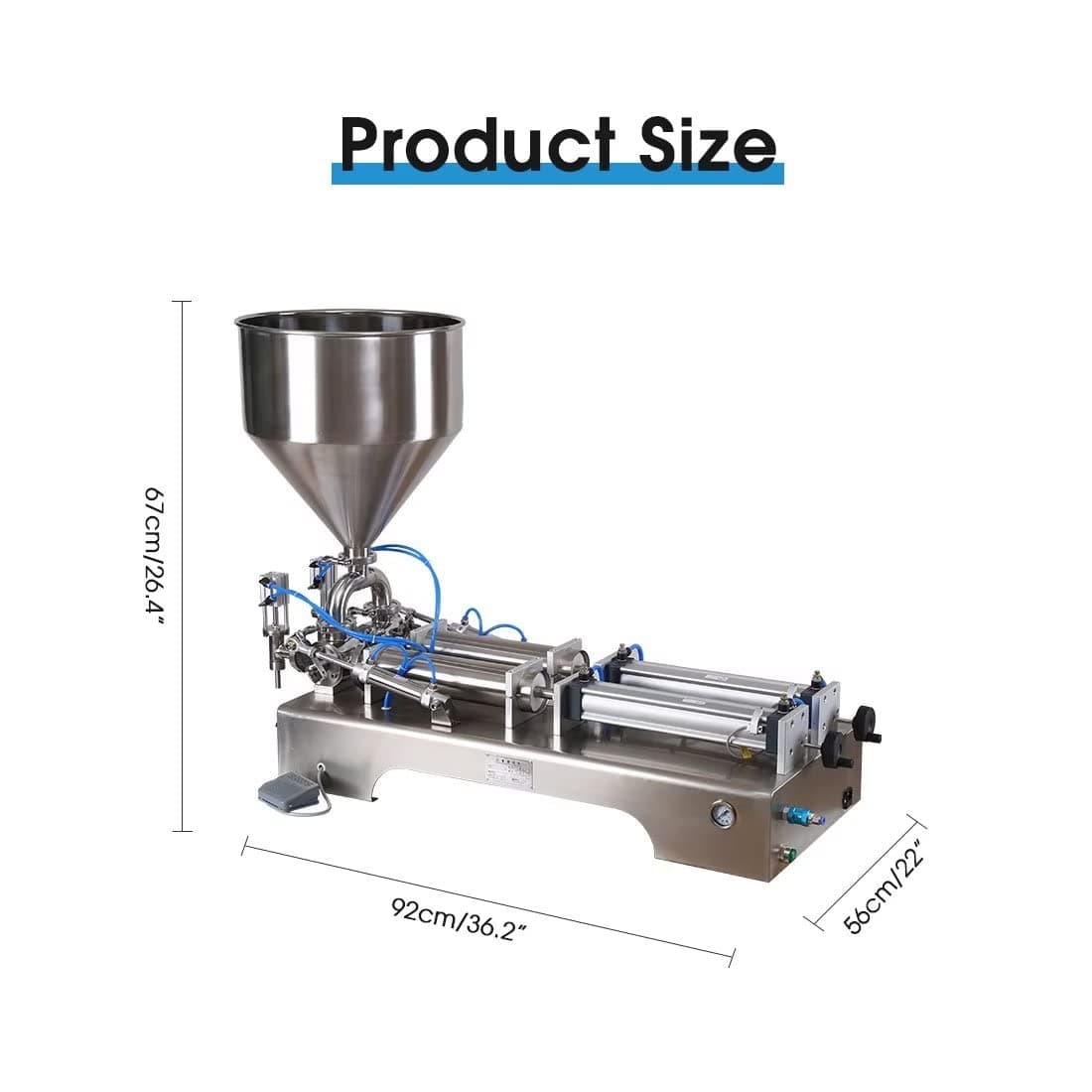 SIERINO Paste Filling Machine - 10-5000 ml Semi-Automatic Horizontal Pneumatic Cream Filling Machine, Stainless Steel Industrial Visco Liquid Filler Quantitative Filling Machine, Dual Head