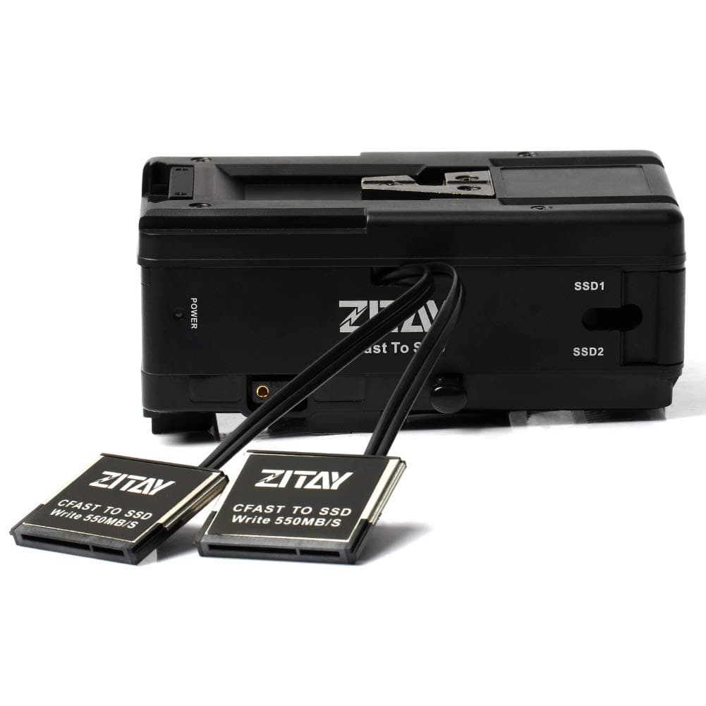 ZITAY CFast to SSD Adapter, Dual CFast 2.0 Memory Card 4TB to 2.5" SATA3 SSD Converter Compatible for Blackmagic URSA Mini 4K 4.6K Broadcast with Dual V Mount Battery Plate