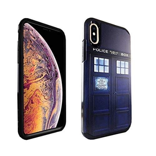 for iPhone Xs Max Case, DURARMOR Dual Layer Hybrid Shockproof Armor Case Cover Blue Police Box