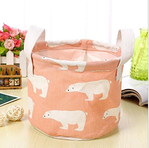 JOGOI Large Storage Basket Collapsible Storage Basket Round Bin with Durable Cotton Handles, Home Organizer Solution for Office Bedroom Closet Toys Laundry(Pink Polar Bear)