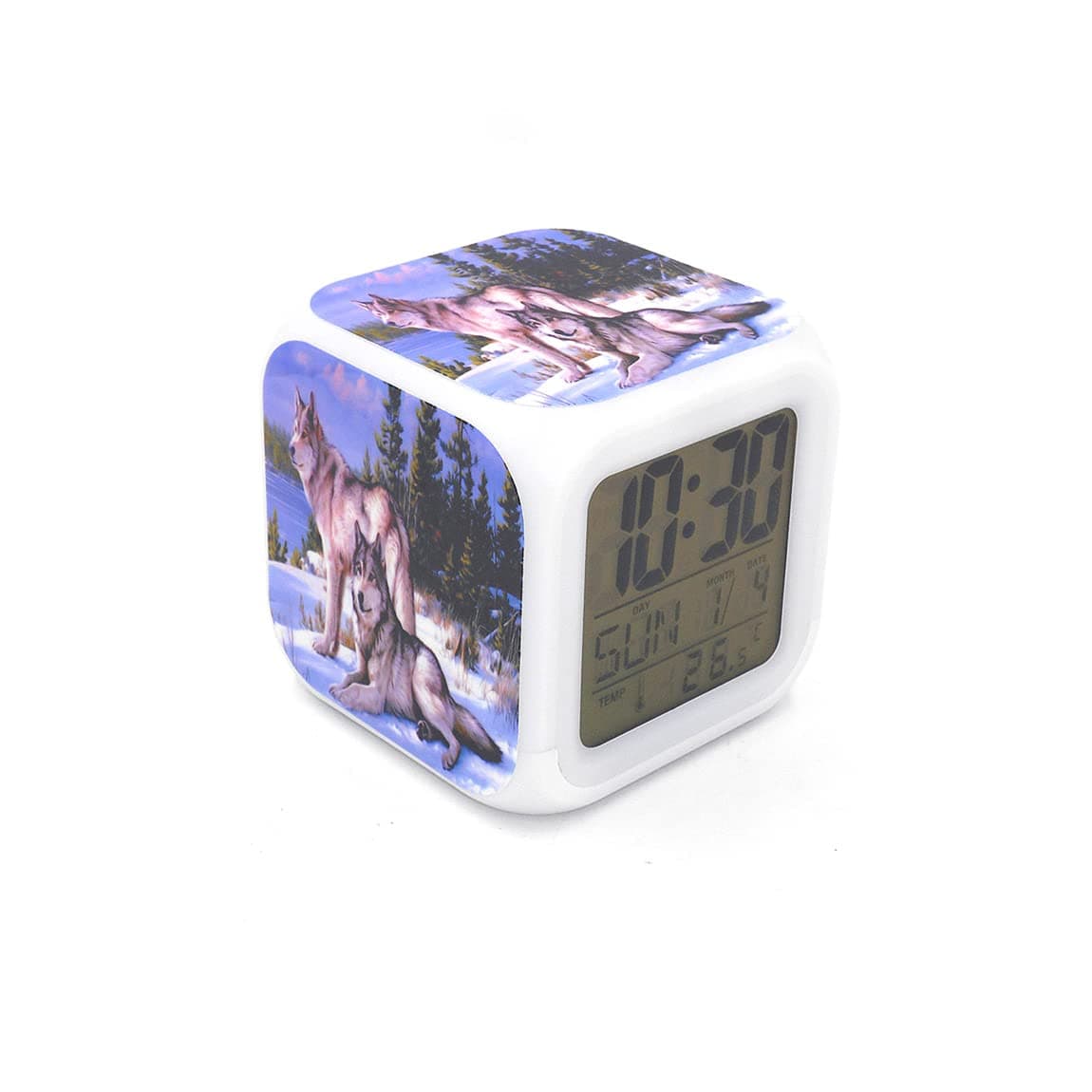 BoWay3"Desk & Shelf Clock Arctic Wolf Wolves Blue Digital Alarm Clock with Led Lights Plastic Table Clock for Kids Teenagers Adults Home/Office Decor