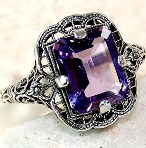 Elegant Vintage Women Silver Ring Wedding Engagement Statement Ring Gift Purple #7