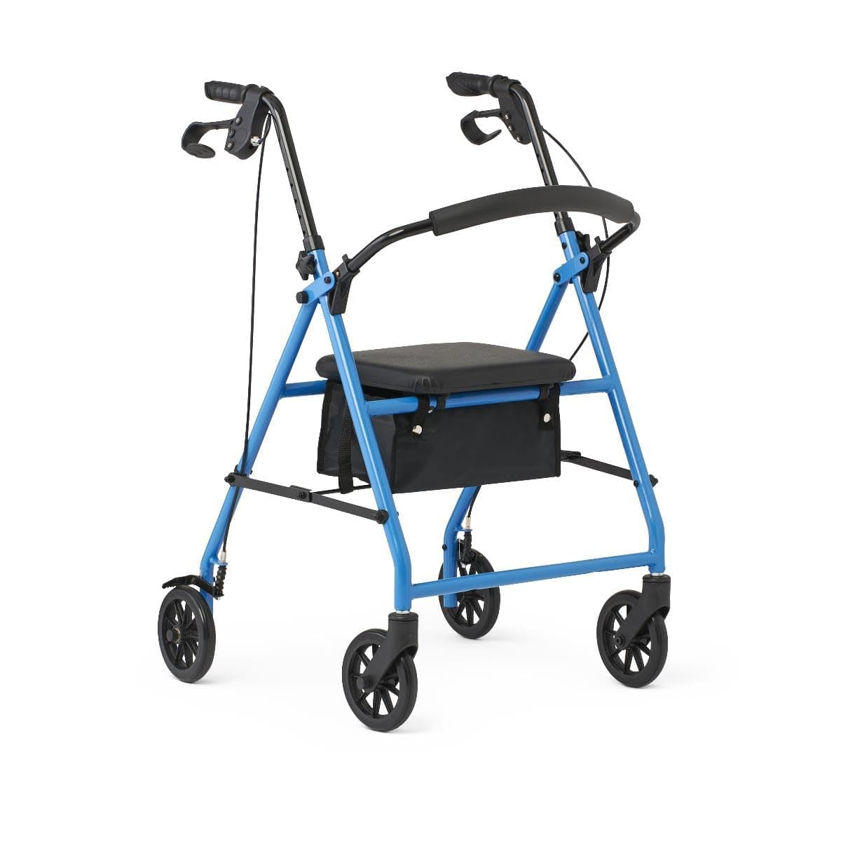 Lightweight Folding Steel Rollator Walker with Seat – 6” Wheels, Locking Hand Brakes, Adjustable Handles (31"-35"), 300 lb Capacity, Padded Seat – Light Blue Mobility Aid for Seniors