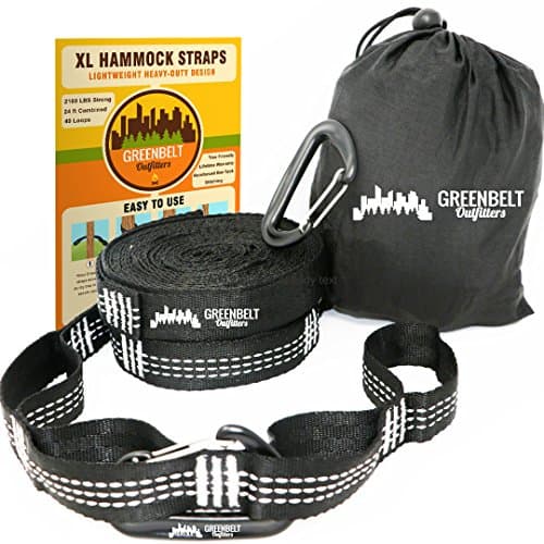 Hammock Straps XL | Hammock Tree Straps 24 ft Lightweight | Reinforced 2100+ LBS Heavy-Duty | Bonus 2 Snag Proof Aluminum Wire Gate Carabiners | 40 Loops of 100% No Stretch Camping Hammock Accessories
