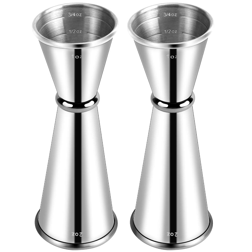 Briout Jigger for Bartending, 2Pcs Double Cocktail Jigger Japanese Premium 304 Food Grade Stainless Steel Jigger 2 OZ 1 OZ with Measurements Inside