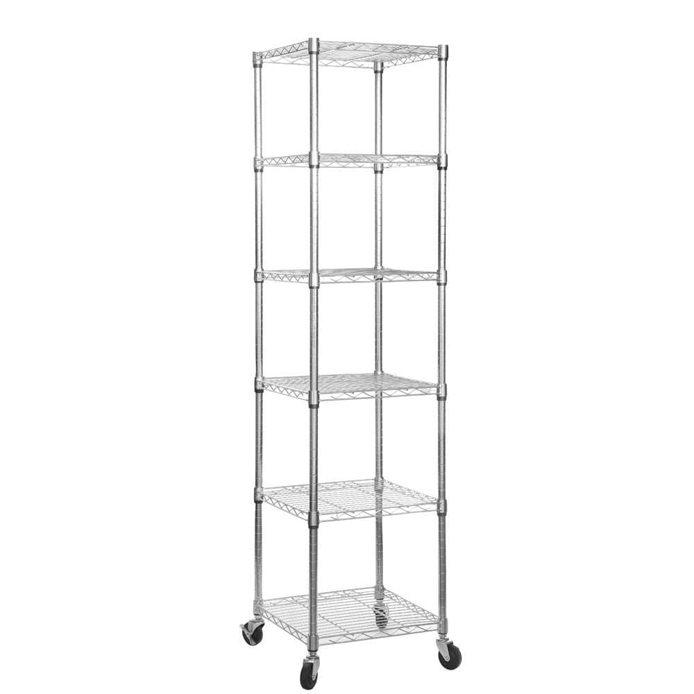 Shopfitting Warehouse Chrome Wire Shelving Unit with Wheels - 6 Tier, H1875 x W450 x D450 mm