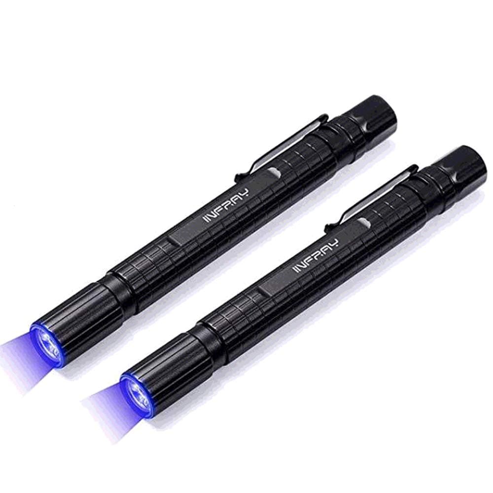 INFRAY Pen Flashlight Black Light, Zoomable, Small 395nm Blacklight Detector for Dog Urine & Dry Stain. IPX5 Water-Resistant, Powered by 2AAA Batteries (2PACK)