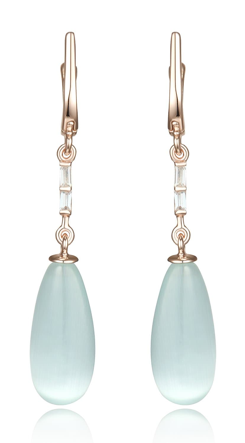 Lanfeny 925 Sterling Silver Dangle Earrings with Multi-Color Teardrop Simulated Cat's Eye and CZ