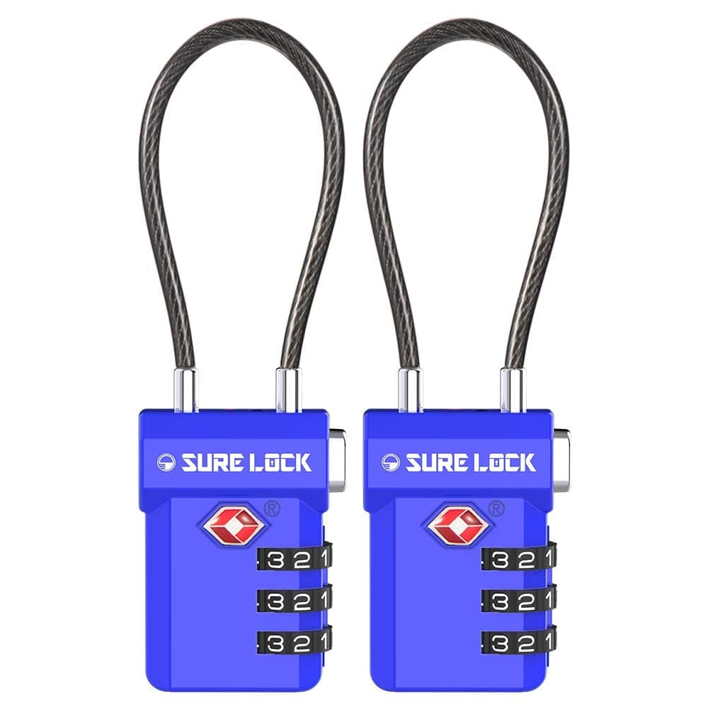 SURE LOCK TSA Approved Luggage Locks with Open Alert & Easy-Read Dials, Re-settable 3-Digit Combination, Zinc Alloy Body for Suitcase, Backpack, Gym Lockers (Multiple Colors), SKY BLUE 2 PACK, OneSize