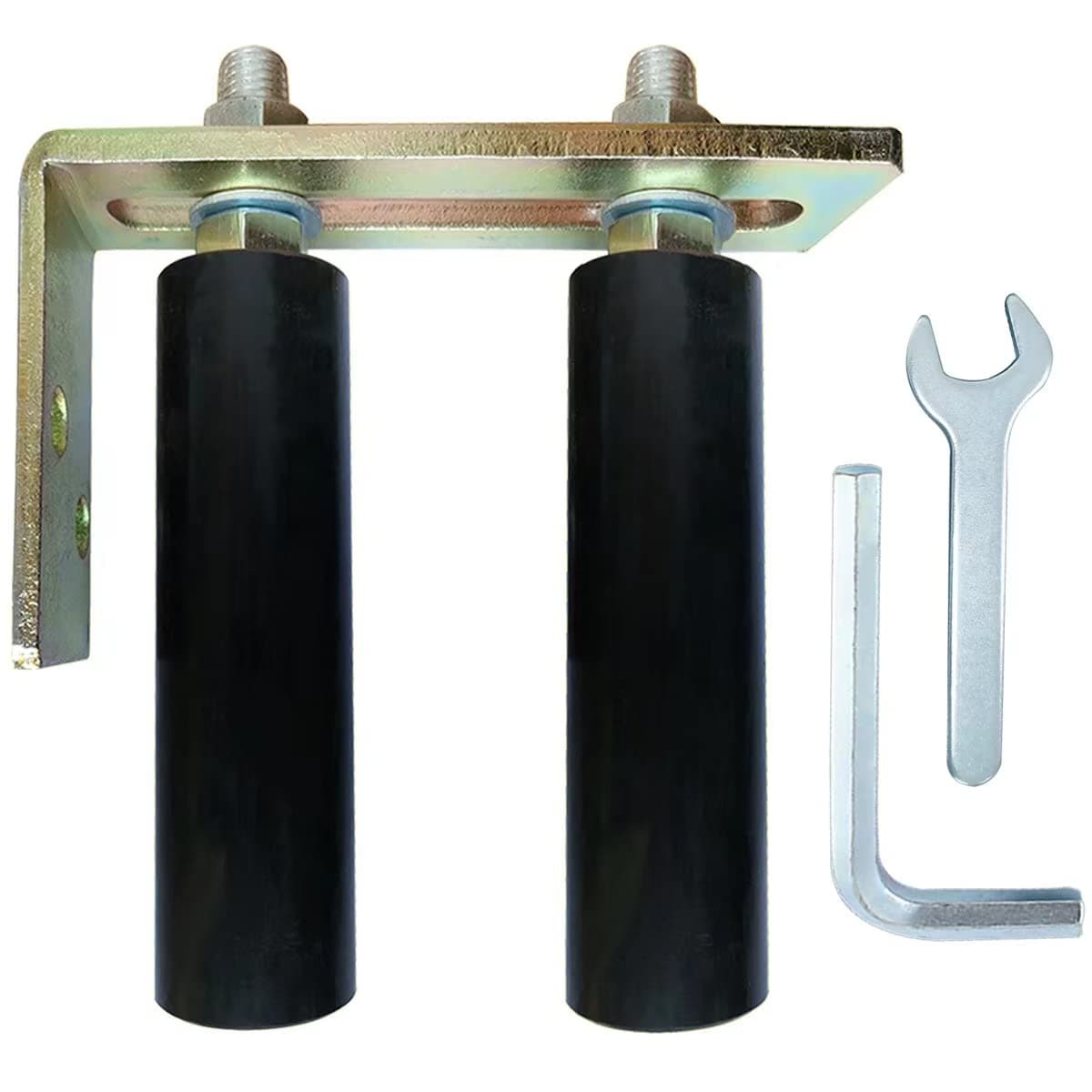 Universal Heavy Duty Slide Gate Guide Roller 6" Black L Rear Post Bracket Adjustable Dual Nylon Rollers Gate Support Assembly for Sliding Rolling Gates, Install Tools Inlcuded